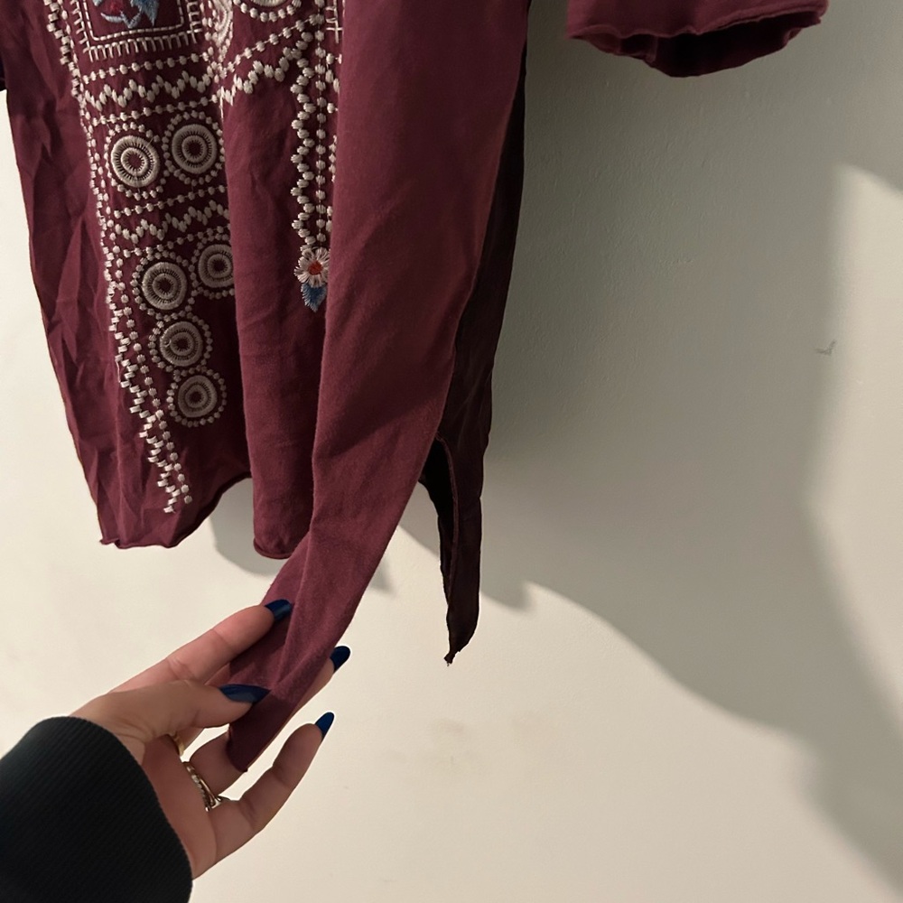 Johnny Was embroidered boho tunic with sheer back 3/4 sleeves - Picture 5 of 7